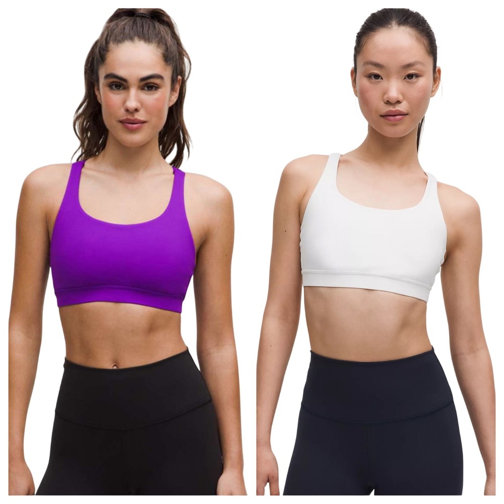 Lululemon Energy Bra Bundle Sz 6 Purple White Strappy Cross Back Medium Support